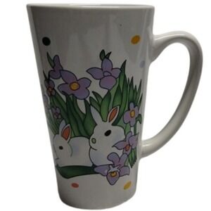 Bunny Rabbit Coffee Mug‎ Spring Easter Floral Tall Latte Cup